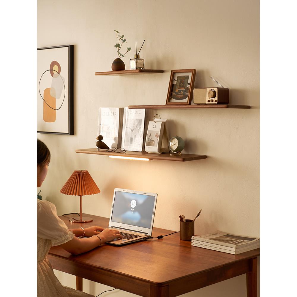 北美黑胡桃木墙上实木置物架搁板樱桃木板客厅卧室壁挂墙面一字板