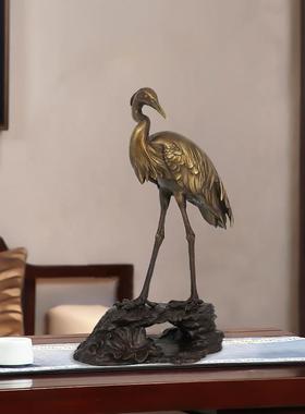 铜仙鹤铜摆件松鹤铜鹭中式家居客厅酒柜装饰乔迁新居贺寿礼品