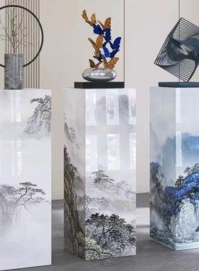 欧式海纳百川岩板花架家居客厅玄关摆饰底座酒店会所展厅展示台