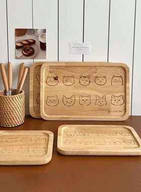 猫狗双全~新年招待客人可爱木质托盘一人食餐盘家用隔热茶盘
