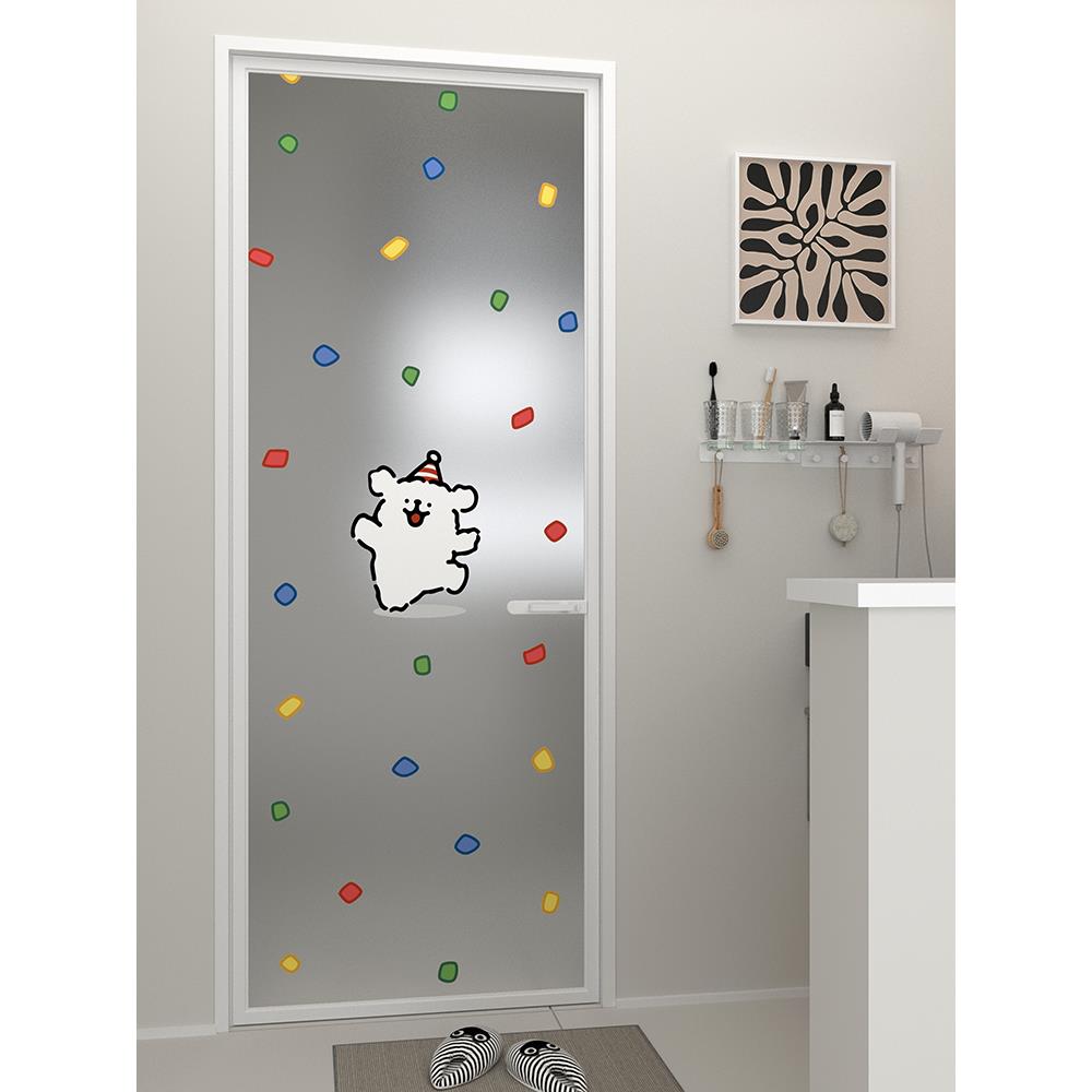 浴室门贴纸卡通小狗防偷窥玻璃膜创意静电装饰彩色圆点无胶贴纸