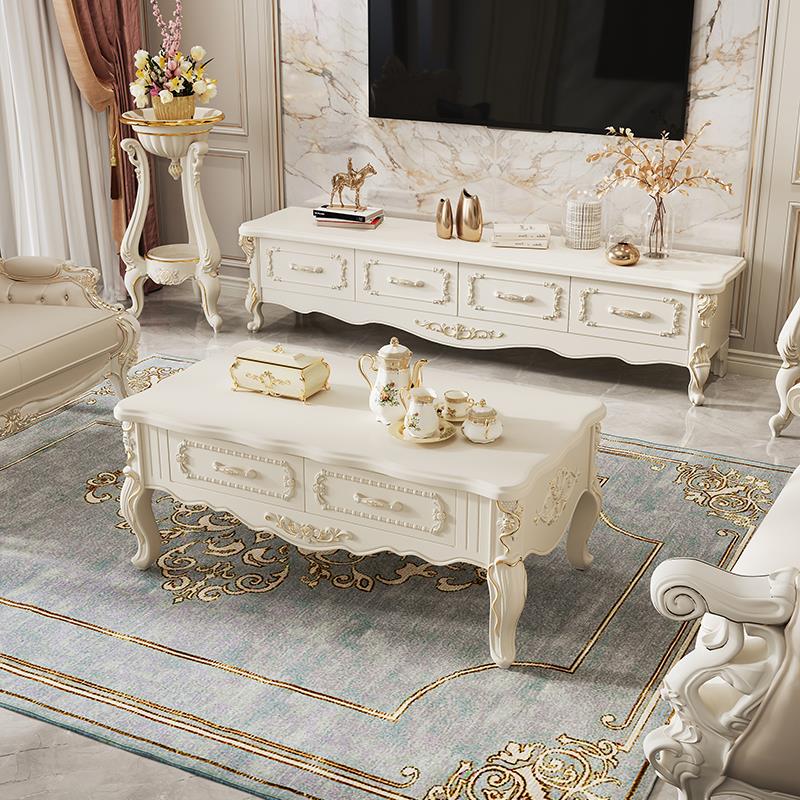 茶几欧式轻奢现代简约小户型电视柜组合客厅卧室落地柜法式复古风