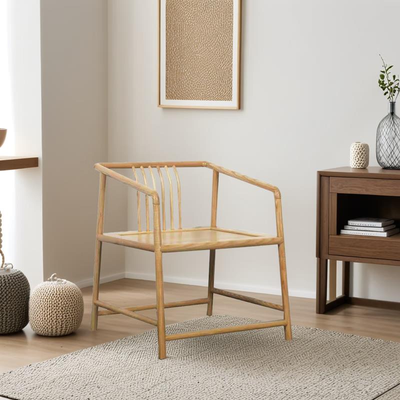 新中式圈椅茶椅简约围椅北方老榆木太师椅免漆实木扶手椅茶室家具