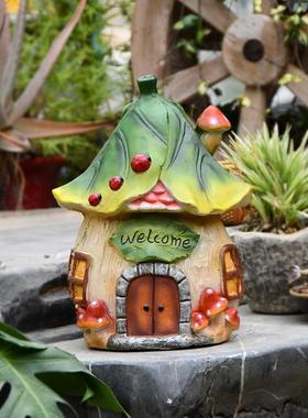 花园庭院装饰创意植物摆件蘑菇小房子欢迎牌院子阳台景观布置雕塑
