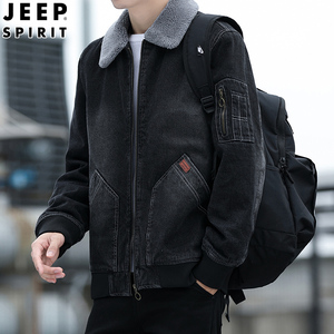 JEEPSPIRIT男牛仔棉服加绒保暖