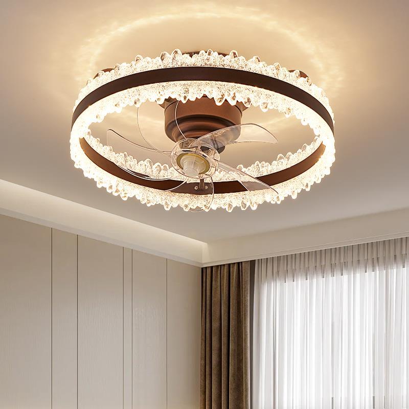 跨境新款现代轻奢水晶隐形风扇灯餐厅一体灯电扇卧室吊扇中山灯具