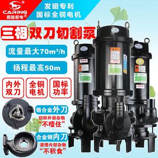 污水泵抽粪泥浆养殖场化粪池大功率380v三相潜水排污泵 双刀切割式