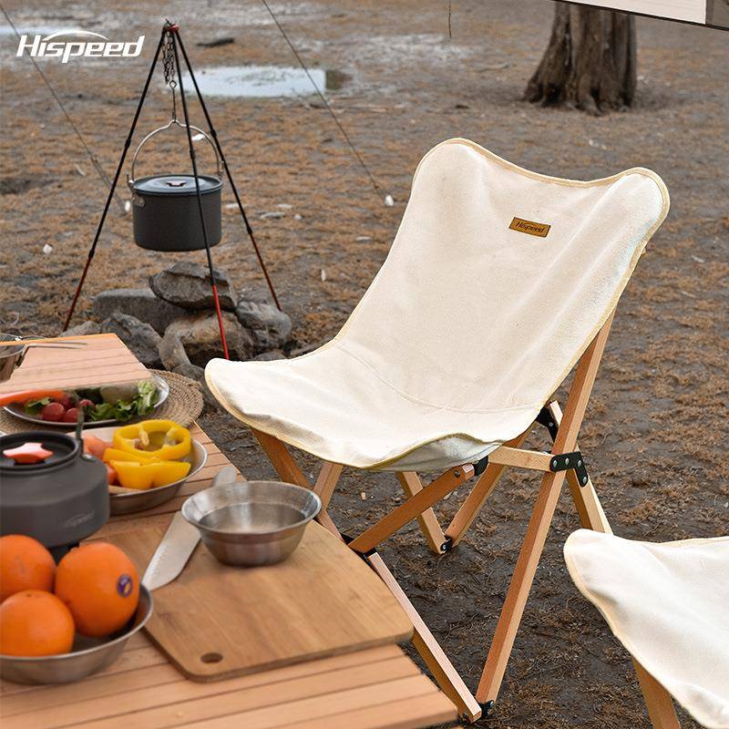 Hispeed旗速户外实木折叠椅便携式休闲躺椅露营野餐帆布椅导演椅