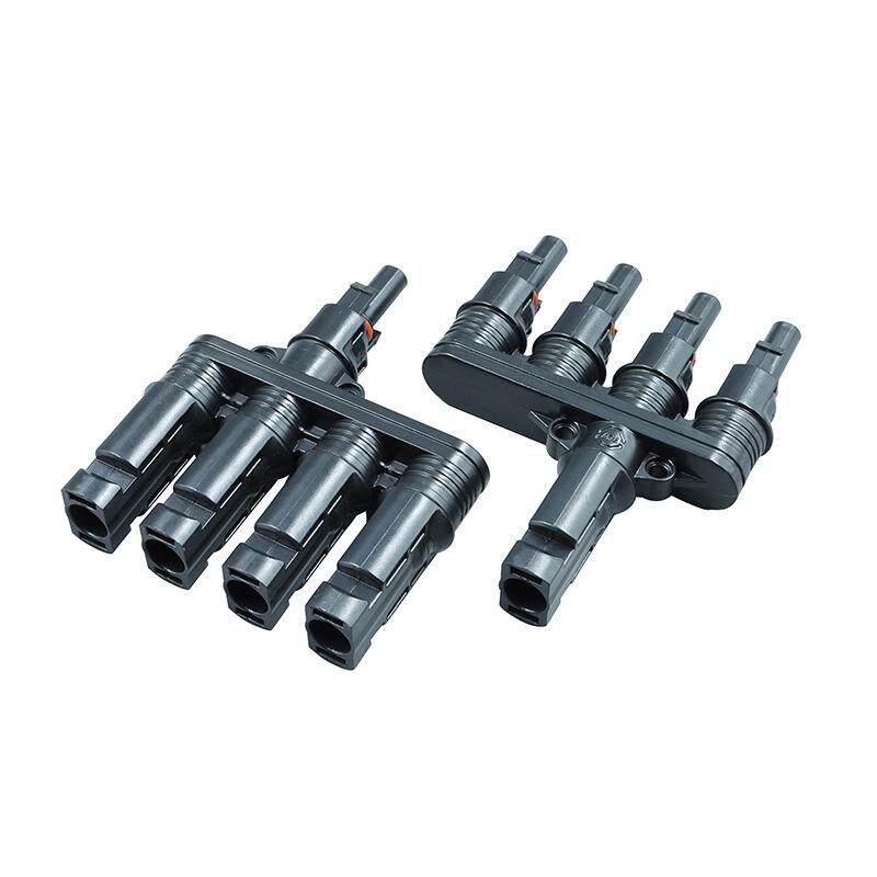 T型/H型5通4汇1MC4光伏连接器实心铜棒过50A电流IP68防水工厂直销