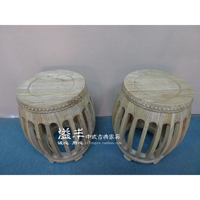 原木色圆鼓凳仿古圆古凳明清家具小圆凳仿古凳实木凳榆木家具
