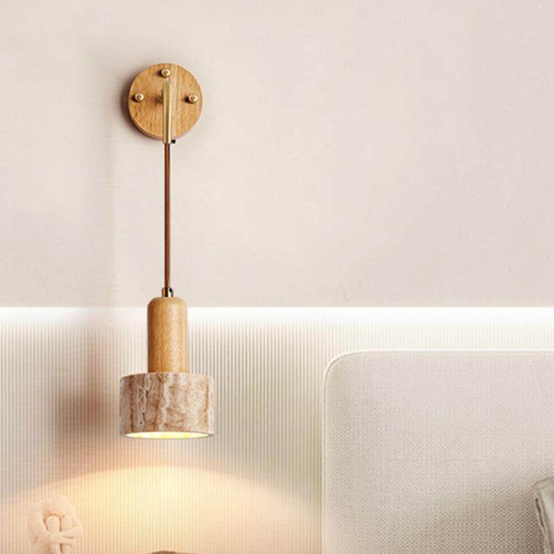 日式原木风带拉线开关卧室床头壁灯奶油风民宿客厅设计师日系灯具