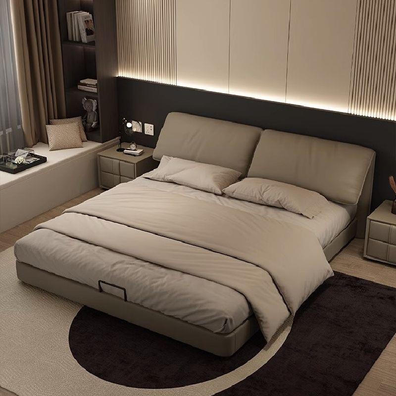 意式极简真皮床轻奢现代简约软包双人主卧床高端大床