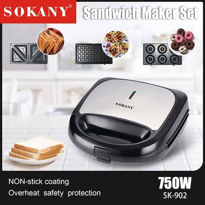 欧规SOKANY902多功能三明治机3合1华夫甜甜圈烘焙机Toaster