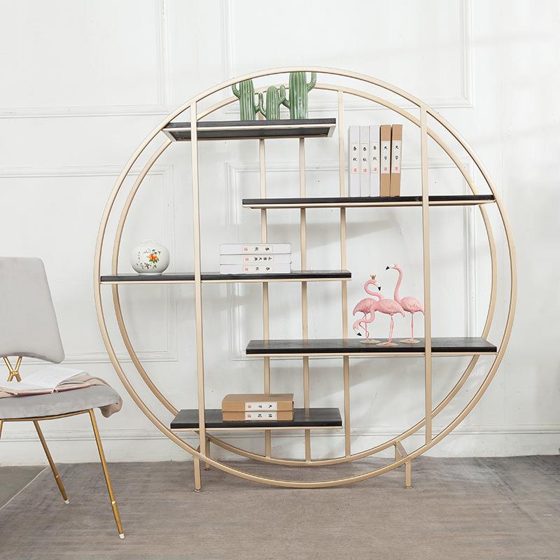 金色圆形置物架金属博古架铁艺隔断屏风客厅创意展示架书架陈列架