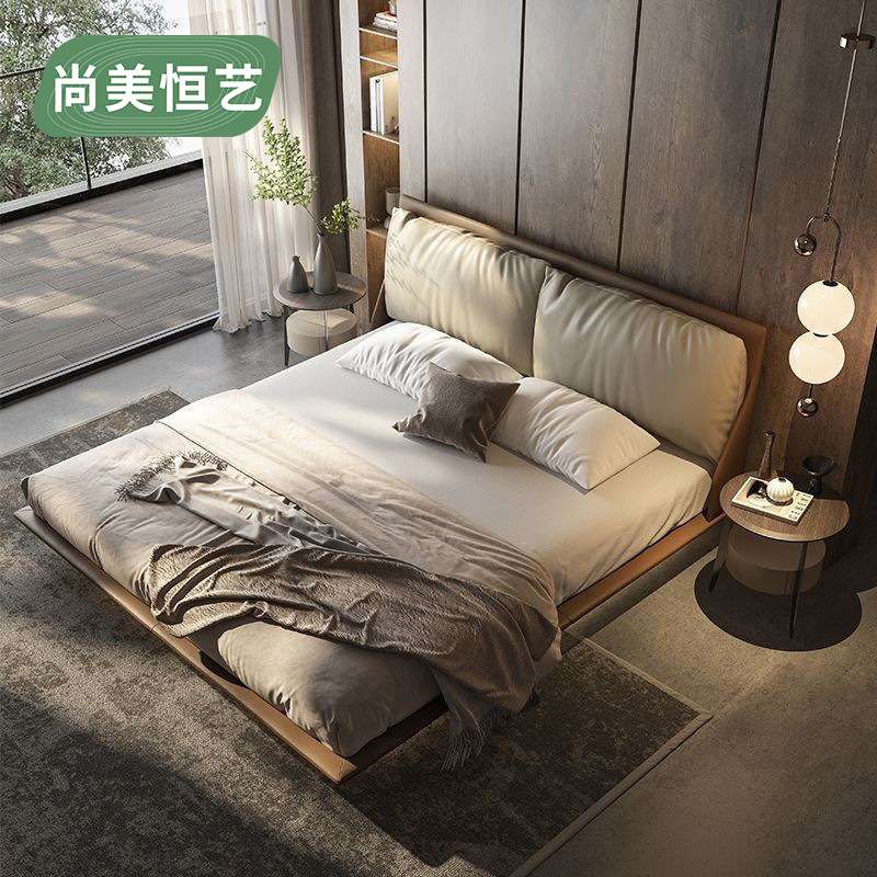 高端悬浮床简约现代主卧双人床新款轻奢极简真皮小户型软包婚床