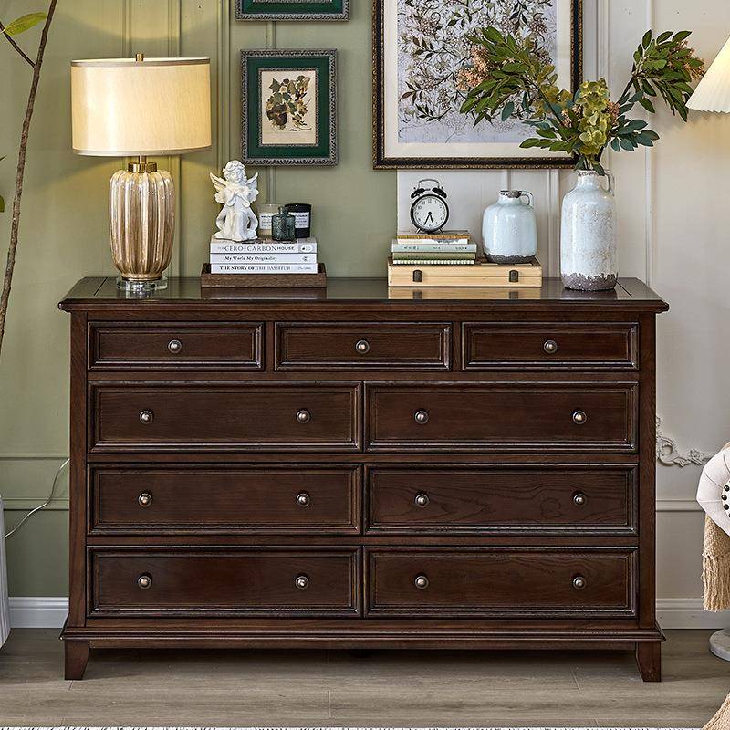 美式实木九斗柜抽屉柜卧室床尾置物收纳立柜五斗橱客厅靠墙储物柜