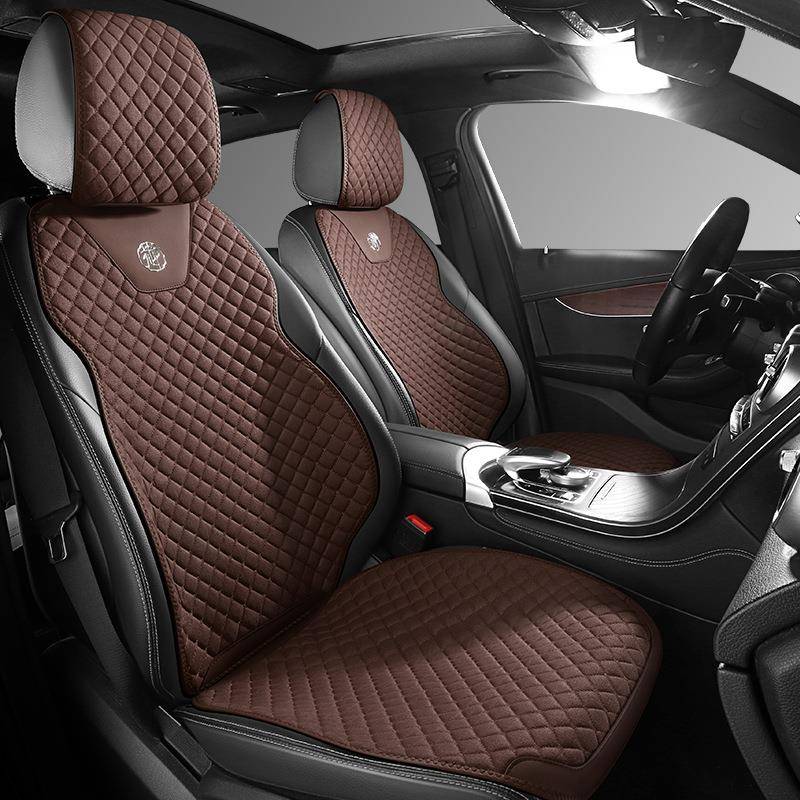 亚麻汽车坐垫四季通用小蛮腰坐垫菱形坐垫无靠背单片马鞍垫三件套