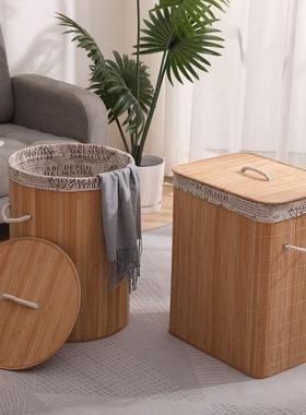 大容量脏衣服竹编收纳筐可折叠洗衣收纳衣篓带盖多功能收纳筐