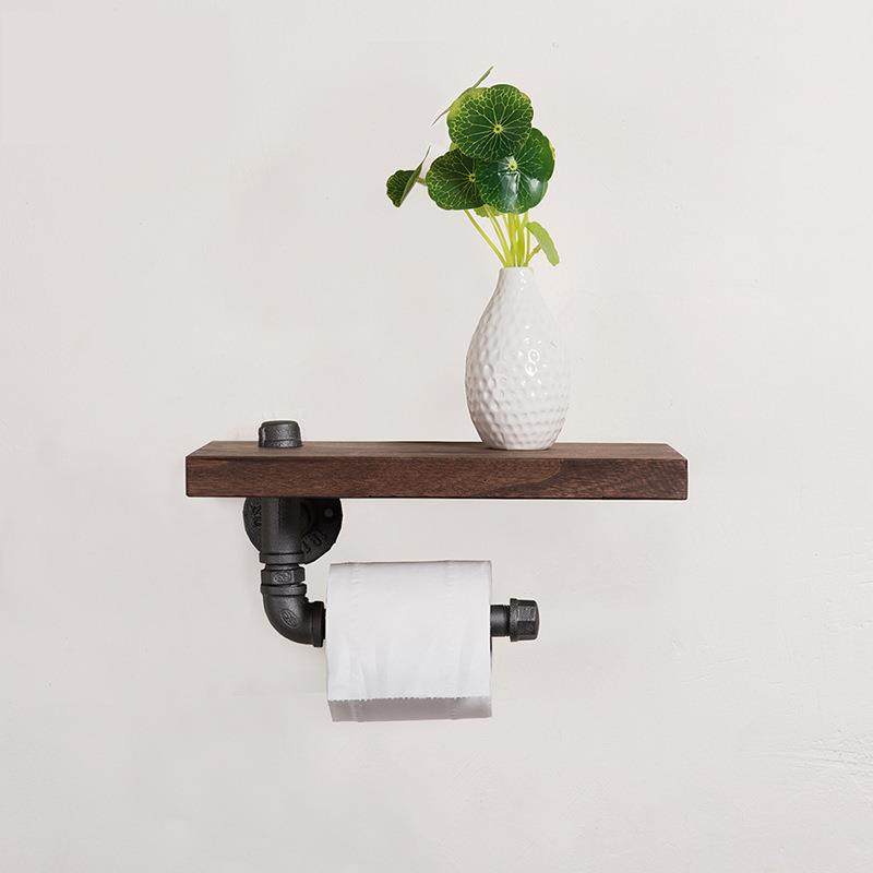简约卫生间复古壁挂架厨房客厅水管挂架欧式墙上打孔实木纸巾架