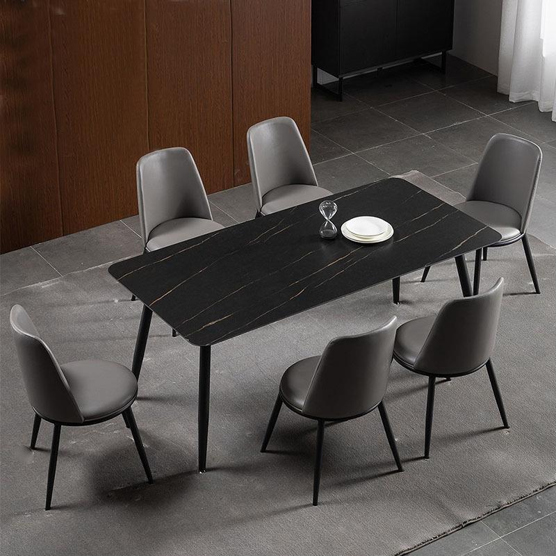 简易岩板面餐桌岩大小户型客厅组合碳素钢底座极简风