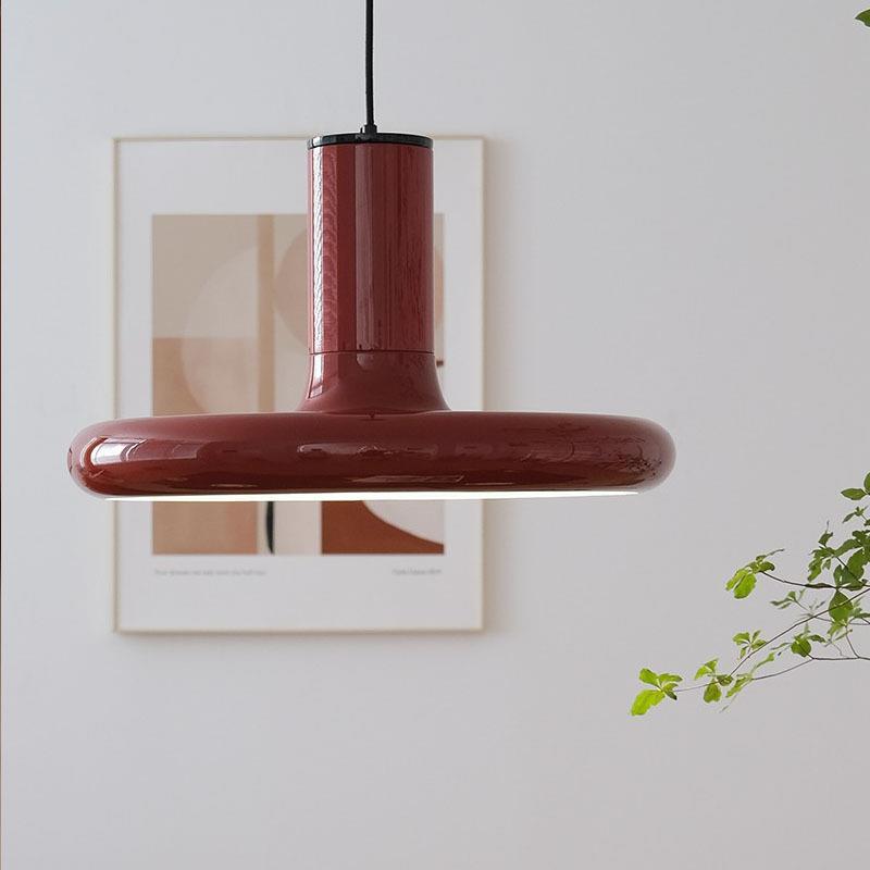 中古vintaeg简约长线吧台灯法式餐厅北欧UFO丹麦复古红色飞盘吊灯