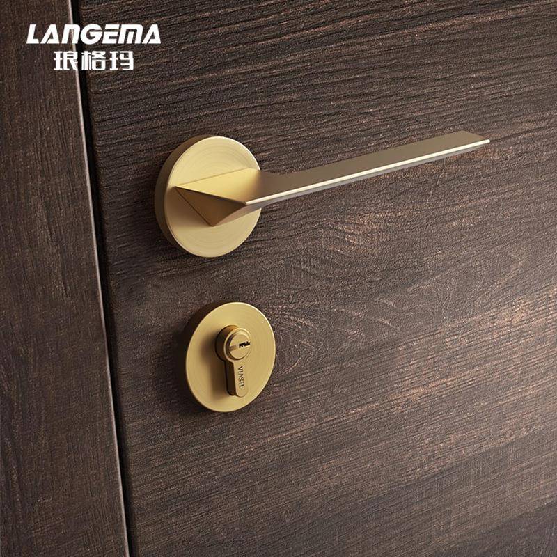 琅格玛法式金色室内轻奢卧室房门锁木门锌合金门把手静音磁吸门锁