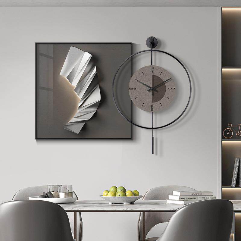 现代轻奢餐厅装饰画抽象客厅艺术挂钟时钟简约挂画玄关壁画北欧