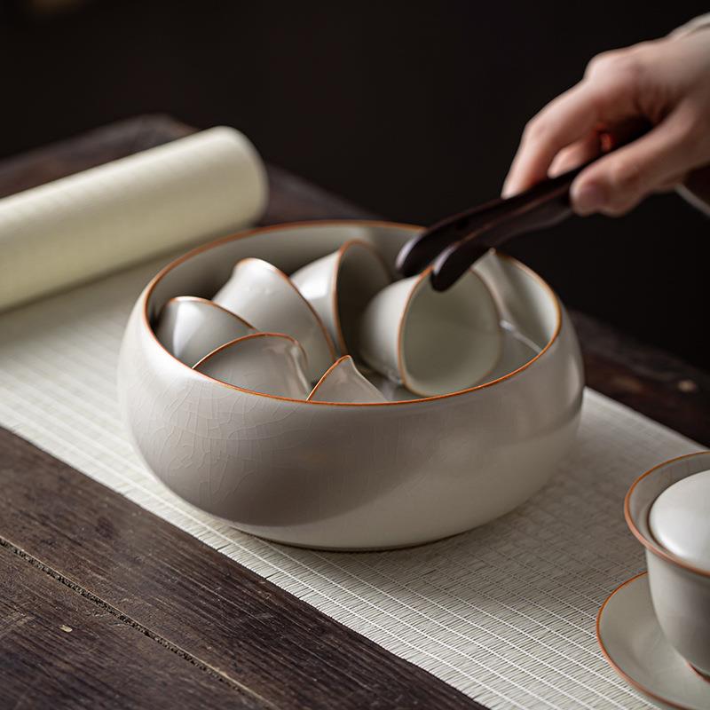 中式复古汝窑茶洗笔洗陶瓷大号水盂家用洗杯水洗茶具零配杯洗茶杯