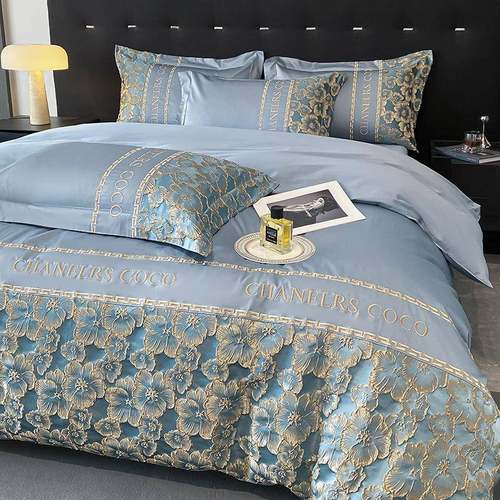 高端轻奢60支亲肤澳棉四件套浮雕刺绣被套床单床笠欧式床上用品厂