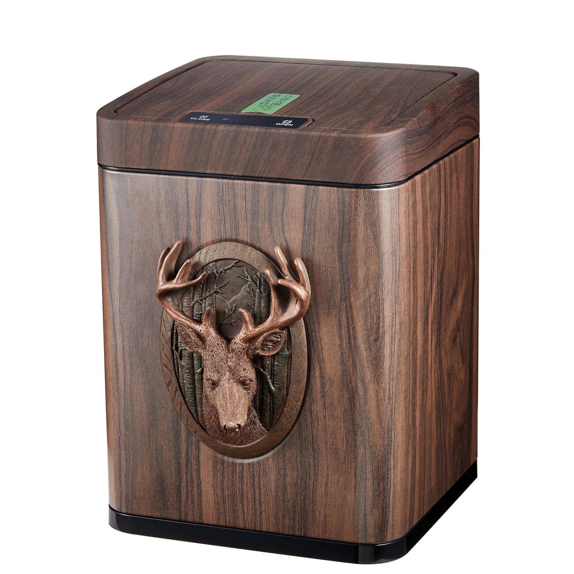 美式电动智能垃圾桶家用木质复古垃圾桶客厅创意自动收纳桶