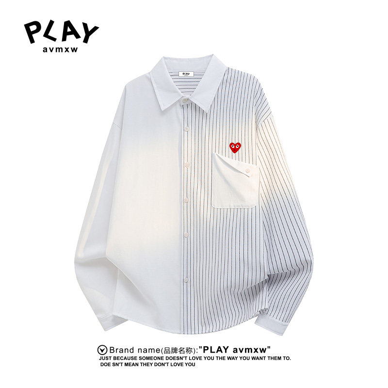 PLAY AVMXW 官方长袖衬衫春秋季新款情侣款潮牌翻领拼接条纹衬衫