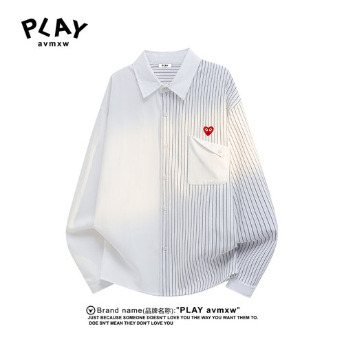 PLAYAVMXW潮牌翻领拼接条纹衬衫