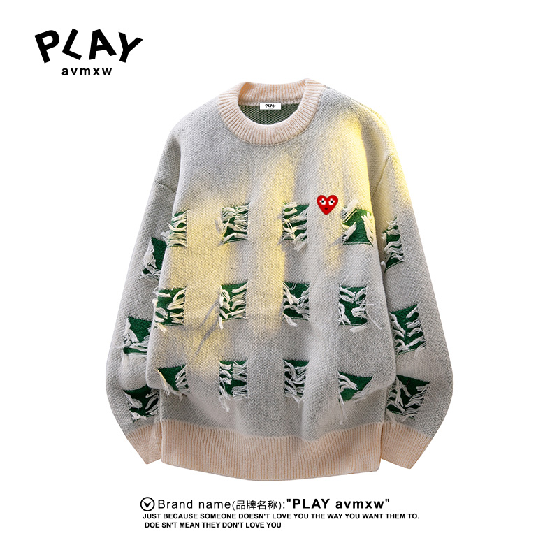 PLAYAVMXW宽松休闲圆领镂空毛衣