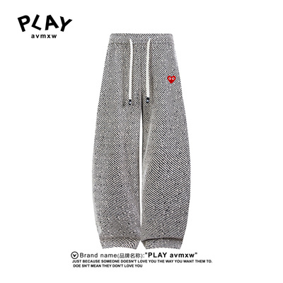 PLAYAVMXW时尚休闲条纹弯刀长裤