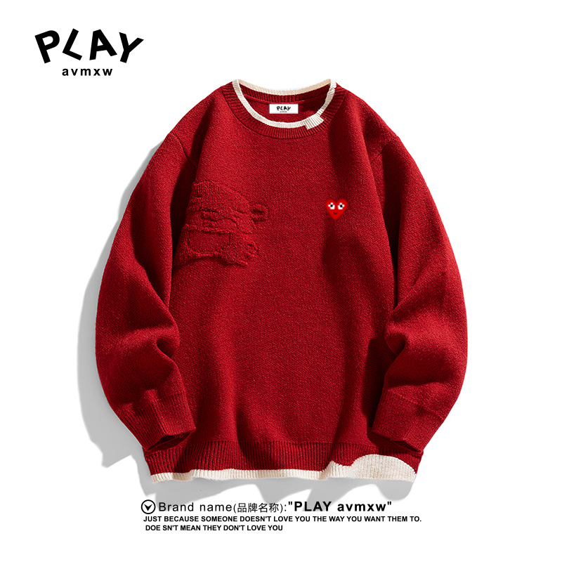 PLAYAVMXW刺绣圆领小熊提花毛衣