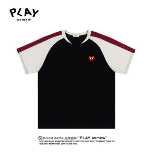 情侣款 官方T恤夏季 宽松休闲时尚 圆领纯棉插肩袖 PLAY 短袖 AVMXW
