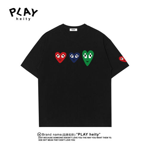 PLAY HEITY 官方短袖T恤男夏季红蓝绿爱心印花情侣潮牌宽松上衣女