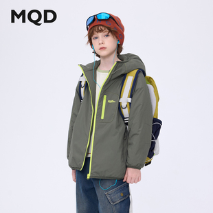 MQD男童防风防水连帽棉服户外秋冬装机能风休闲外套校服保暖神器