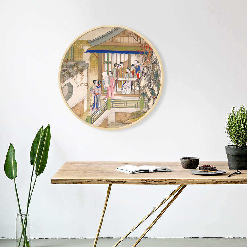 新中式古典装饰画陈枚茶玄关画工笔画人物舍挂画古代墙仕女图宫廷