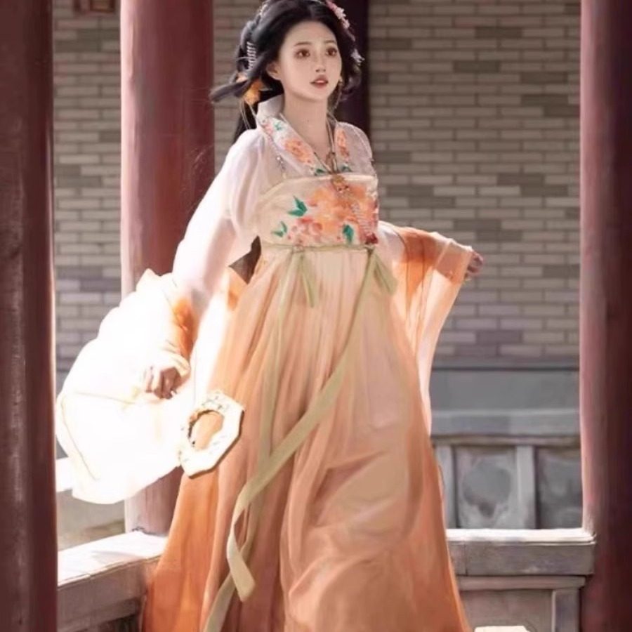 汉服出租魏晋南北朝复原款大袖橙色齐腰襦裙古装夏季薄款学生表演,女装/女士精品,汉服套装,淘宝优惠券,粉丝福利购,淘宝优惠卷