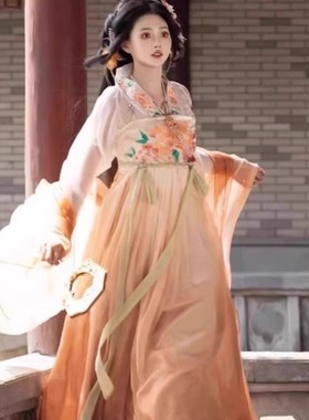 汉服出租魏晋南北朝复原款大袖橙色齐腰襦裙古装夏季薄款学生表演