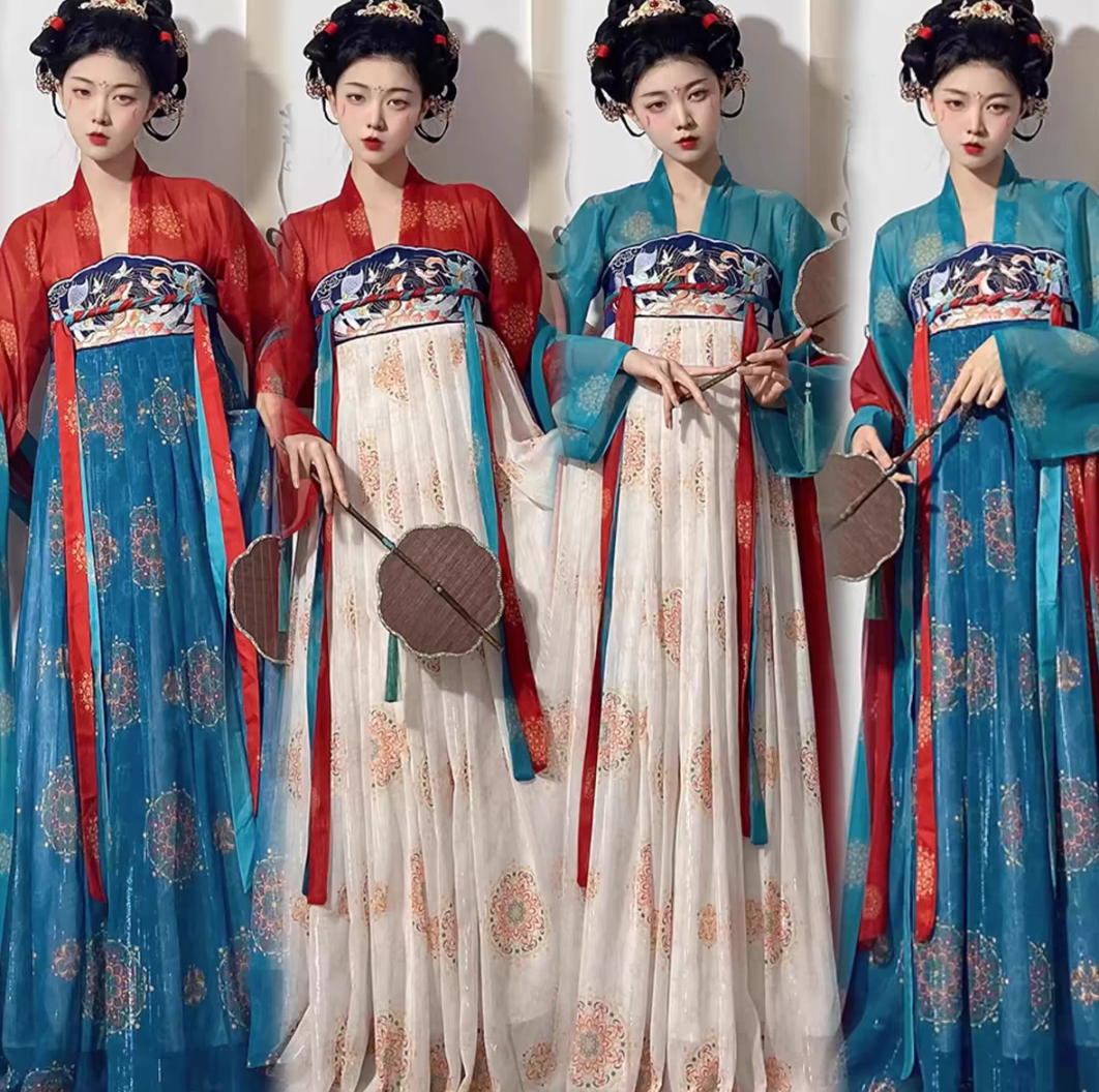 汉服出租女唐制齐胸襦裙红蓝撞色南歌亭古装学生演出走秀表演服,女装/女士精品,汉服套装,淘宝优惠券,粉丝福利购,淘宝优惠卷