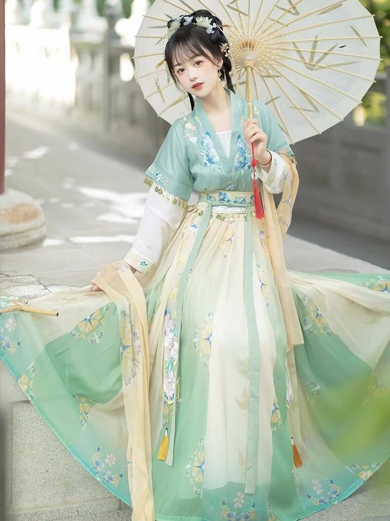 汉服出租佛铃花新款女交领魏晋明唐齐腰襦裙仙女飘逸表演舞台古装