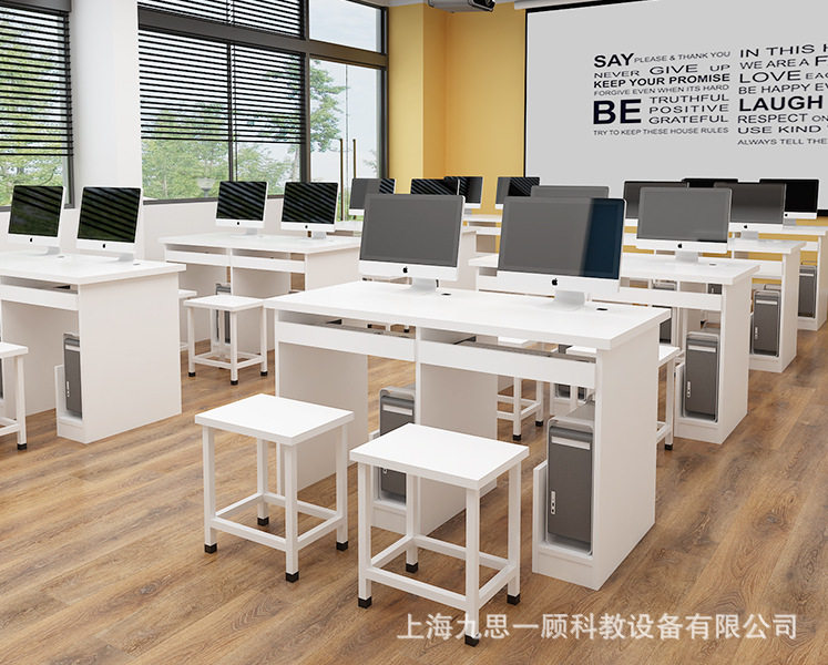 学校语言音微机室计算机教室用电脑桌单双人钢木板式结构三六边形