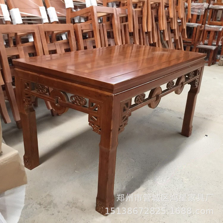 仿古榆木实木小八仙桌餐椅