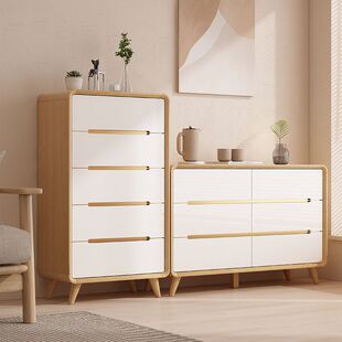 2026北欧客厅九斗柜家用实木框大容量储物柜现代沙发边柜电视旁边