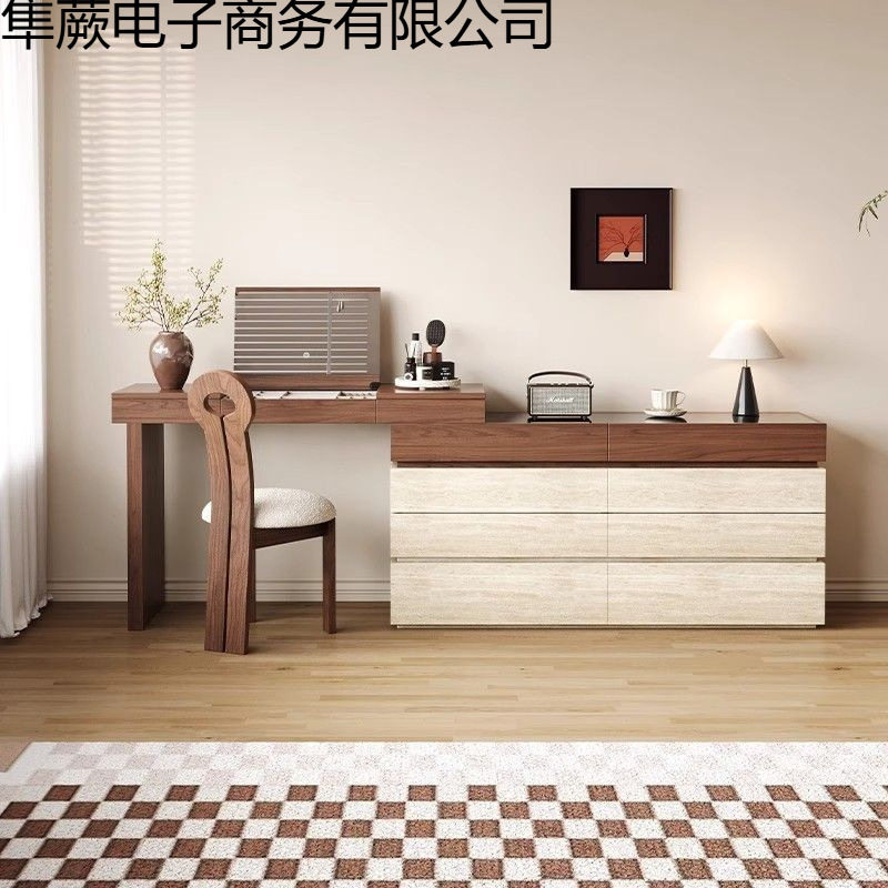 复古简约伸缩带灯梳妆台斗柜一体