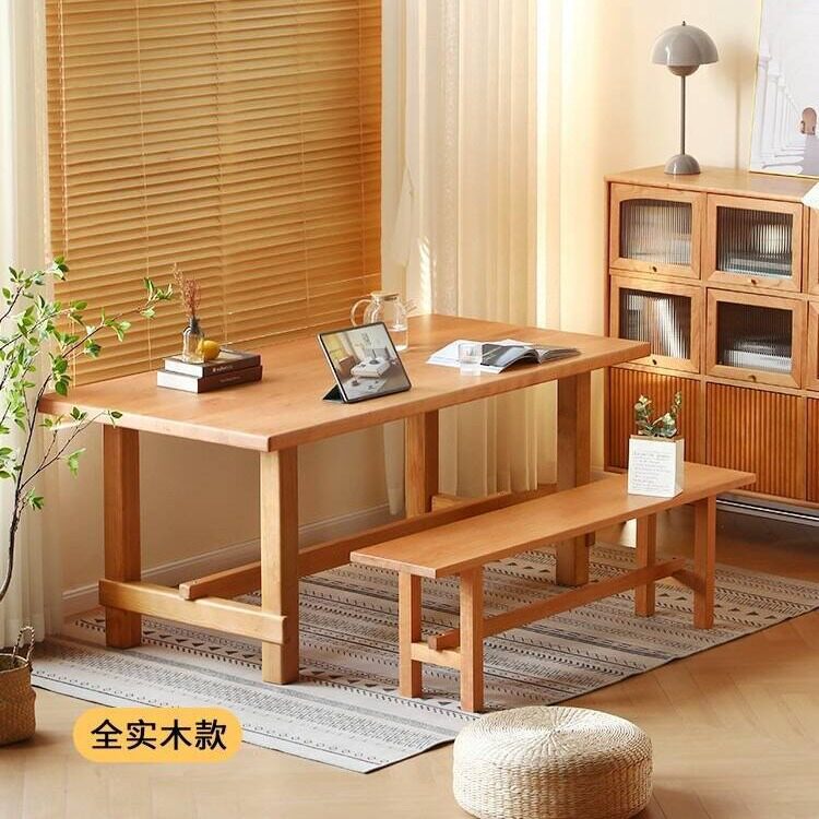 实木大板桌原木工作台饭桌樱桃木长方形日式北欧家用餐桌书房桌子