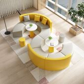 2026休息区休闲沙发茶几组合简约S圆弧型皮质会客接待等候办公室