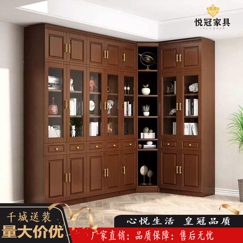 中式转角实木书柜玻璃落地家用书房储物柜多门书橱书架一体置物柜,电子元器件市场,电线扎带/束线带,淘宝优惠券,粉丝福利购,淘宝优惠卷